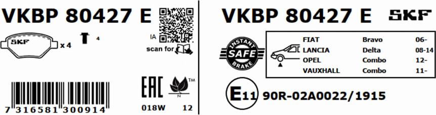 SKF VKBP 80427 E - Brake Pad Set, disc brake autospares.lv