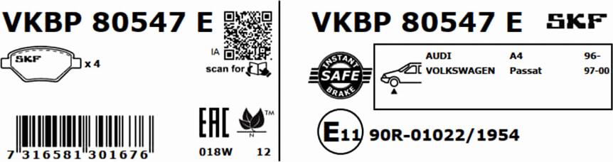 SKF VKBP 80547 E - Brake Pad Set, disc brake autospares.lv