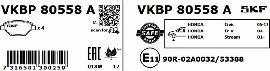 SKF VKBP 80558 A - Brake Pad Set, disc brake autospares.lv