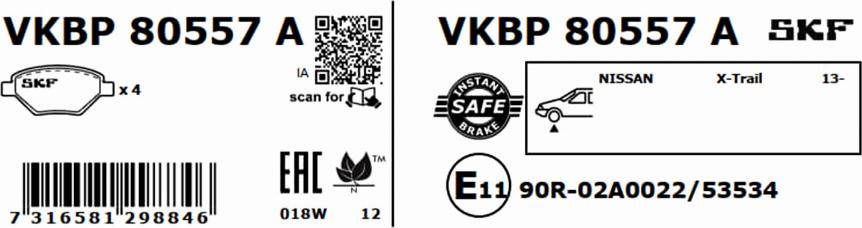 SKF VKBP 80557 A - Brake Pad Set, disc brake autospares.lv