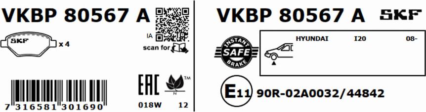 SKF VKBP 80567 A - Brake Pad Set, disc brake autospares.lv