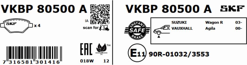 SKF VKBP 80500 A - Brake Pad Set, disc brake autospares.lv