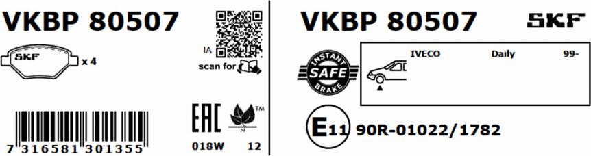 SKF VKBP 80507 - Brake Pad Set, disc brake autospares.lv