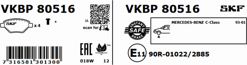 SKF VKBP 80516 - Brake Pad Set, disc brake autospares.lv