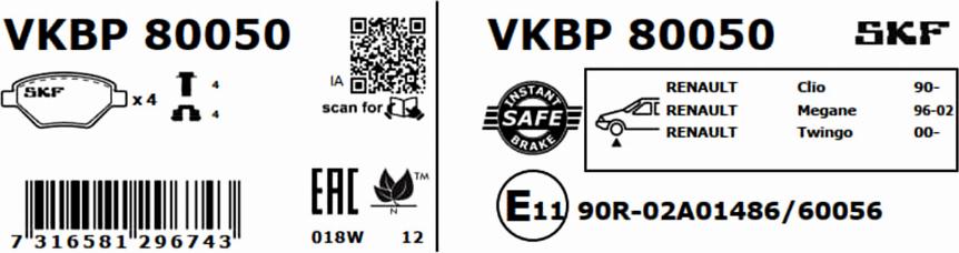 SKF VKBP 80050 - Brake Pad Set, disc brake autospares.lv