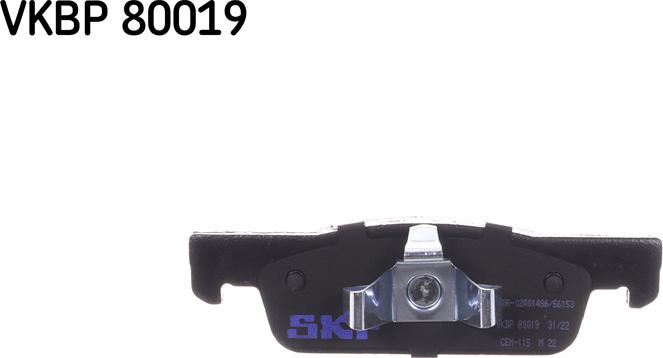 SKF VKBP 80019 - Brake Pad Set, disc brake autospares.lv