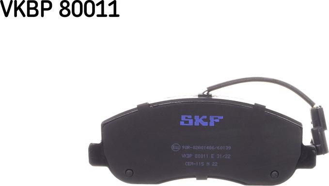 SKF VKBP 80011 E - Brake Pad Set, disc brake autospares.lv