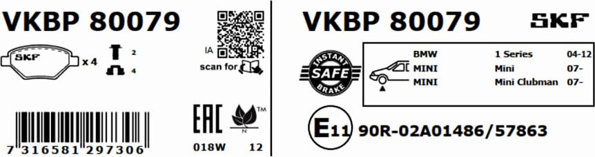 SKF VKBP 80079 - Brake Pad Set, disc brake autospares.lv