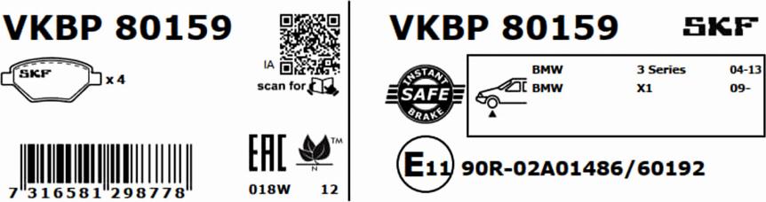 SKF VKBP 80159 - Brake Pad Set, disc brake autospares.lv