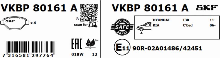 SKF VKBP 80161 A - Brake Pad Set, disc brake autospares.lv