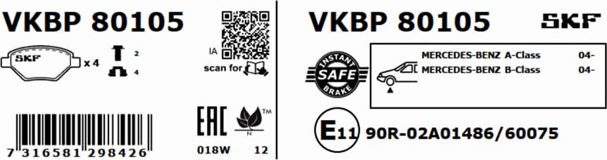 SKF VKBP 80105 - Brake Pad Set, disc brake autospares.lv