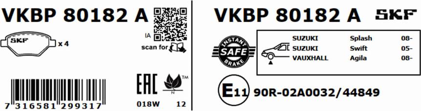 SKF VKBP 80182 A - Brake Pad Set, disc brake autospares.lv