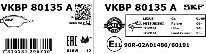 SKF VKBP 80135 A - Brake Pad Set, disc brake autospares.lv