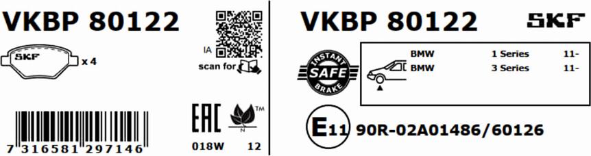 SKF VKBP 80122 - Brake Pad Set, disc brake autospares.lv