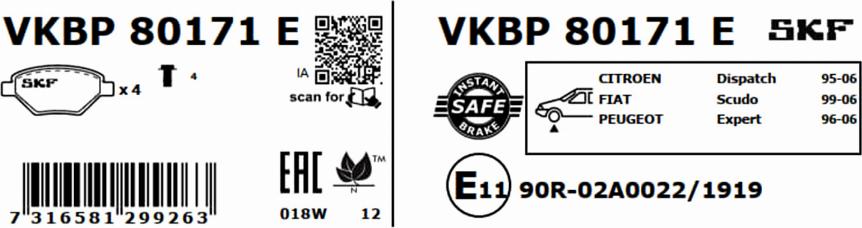 SKF VKBP 80171 E - Brake Pad Set, disc brake autospares.lv