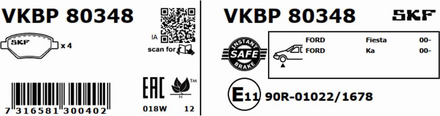 SKF VKBP 80348 - Brake Pad Set, disc brake autospares.lv