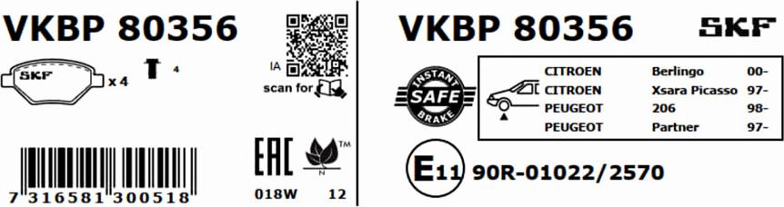 SKF VKBP 80356 - Brake Pad Set, disc brake autospares.lv