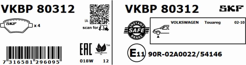 SKF VKBP 80312 - Brake Pad Set, disc brake autospares.lv