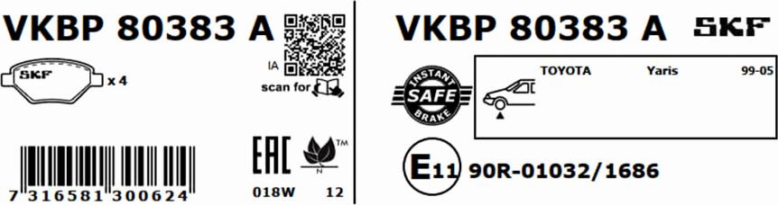 SKF VKBP 80383 A - Brake Pad Set, disc brake autospares.lv