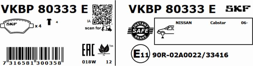 SKF VKBP 80333 E - Brake Pad Set, disc brake autospares.lv