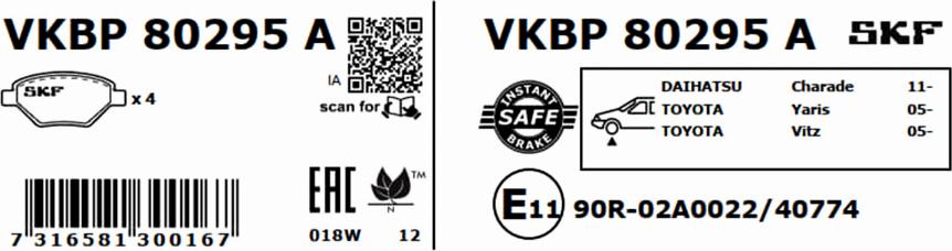 SKF VKBP 80295 A - Brake Pad Set, disc brake autospares.lv