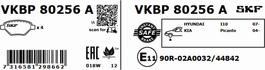 SKF VKBP 80256 A - Brake Pad Set, disc brake autospares.lv