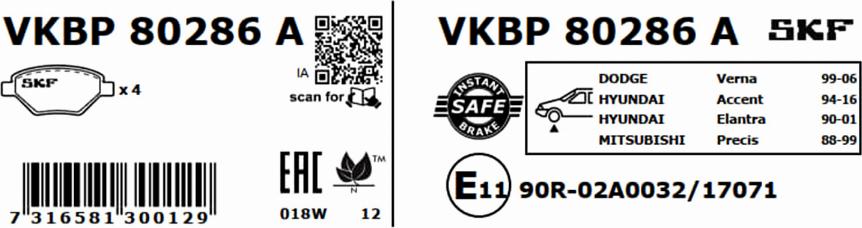 SKF VKBP 80286 A - Brake Pad Set, disc brake autospares.lv