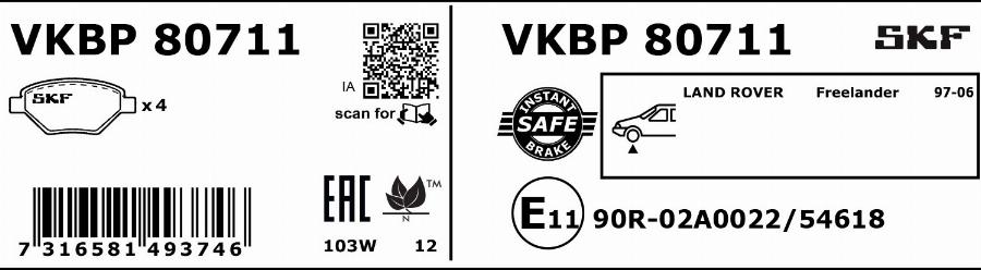 SKF VKBP 80711 - Brake Pad Set, disc brake autospares.lv