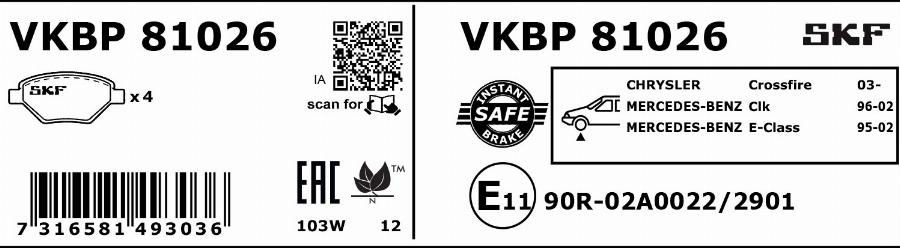 SKF VKBP 81026 - Brake Pad Set, disc brake autospares.lv