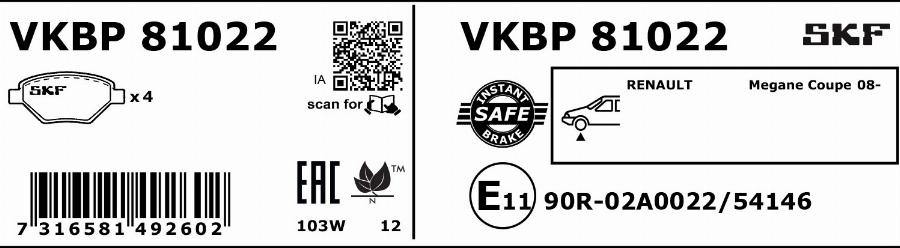 SKF VKBP 81022 - Brake Pad Set, disc brake autospares.lv