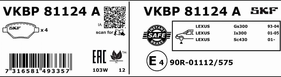 SKF VKBP 81124 A - Brake Pad Set, disc brake autospares.lv