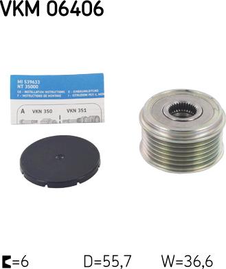 SKF VKM 06406 - Pulley, alternator, freewheel clutch autospares.lv