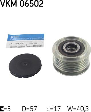 SKF VKM 06502 - Pulley, alternator, freewheel clutch autospares.lv