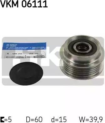 SKF VKM 06111 - Pulley, alternator, freewheel clutch autospares.lv