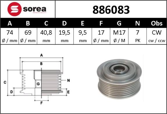 SNRA 886083 - Pulley, alternator, freewheel clutch autospares.lv