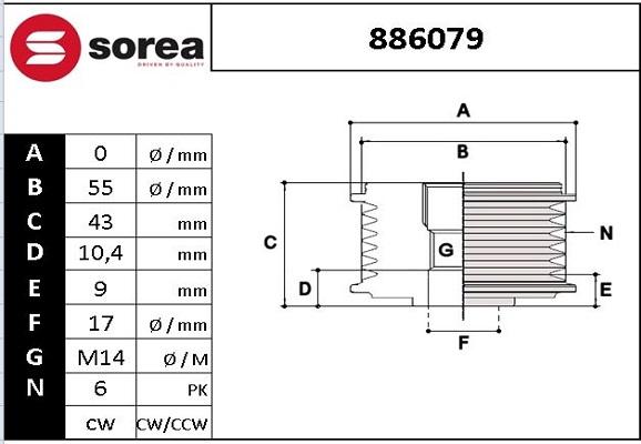 SNRA 886079 - Pulley, alternator, freewheel clutch autospares.lv