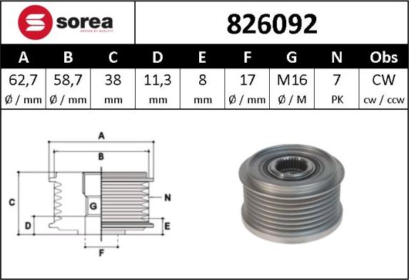 SNRA 826092 - Pulley, alternator, freewheel clutch autospares.lv