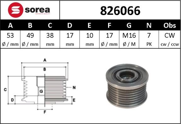 SNRA 826066 - Pulley, alternator, freewheel clutch autospares.lv