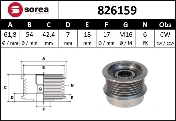 SNRA 826159 - Pulley, alternator, freewheel clutch autospares.lv