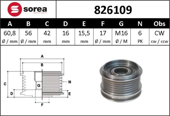 SNRA 826109 - Pulley, alternator, freewheel clutch autospares.lv