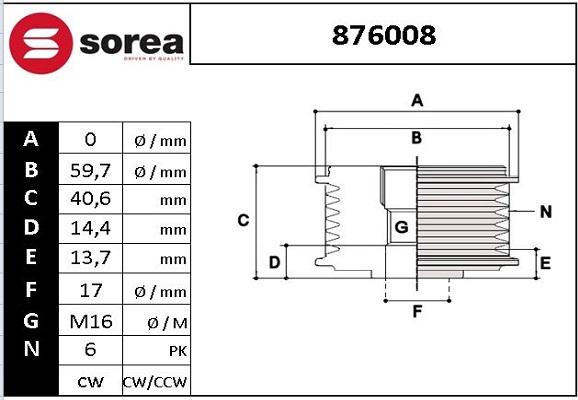 SNRA 876008 - Pulley, alternator, freewheel clutch autospares.lv