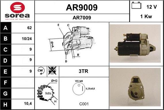 SNRA AR9009 - Starter autospares.lv