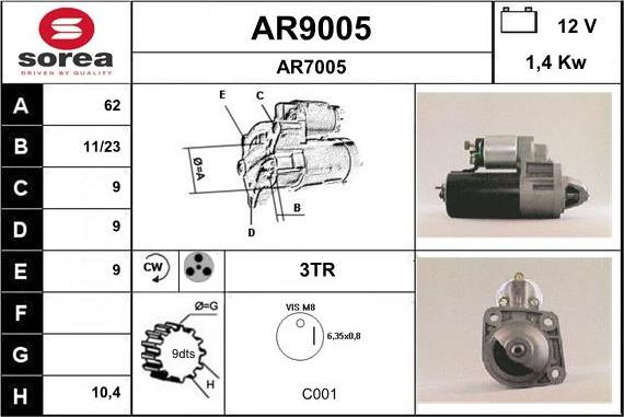 SNRA AR9005 - Starter autospares.lv