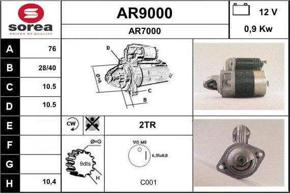 SNRA AR9000 - Starter autospares.lv