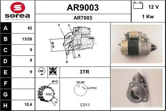 SNRA AR9003 - Starter autospares.lv