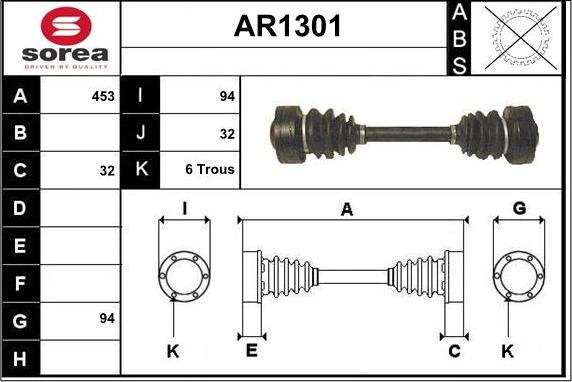 SNRA AR1301 - Drive Shaft autospares.lv