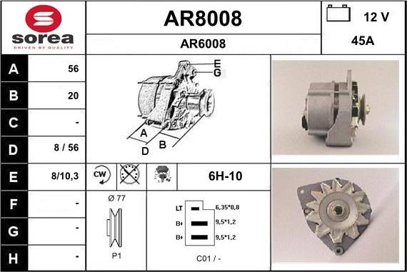 SNRA AR8008 - Alternator autospares.lv