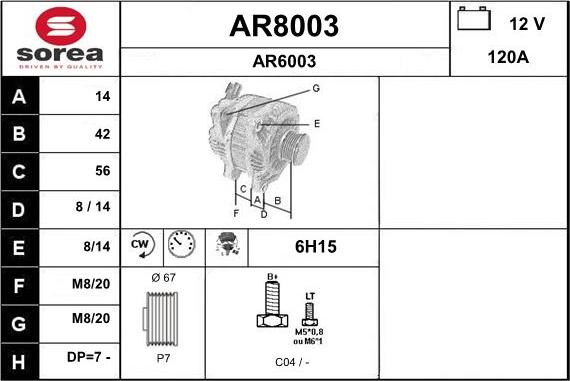 SNRA AR8003 - Alternator autospares.lv