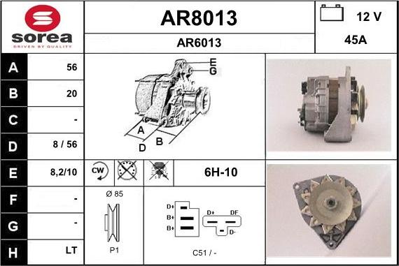 SNRA AR8013 - Alternator autospares.lv