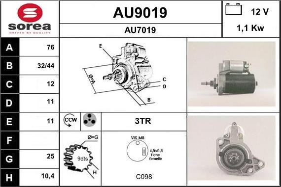 SNRA AU9019 - Starter autospares.lv